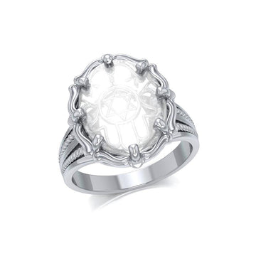 Hamsa Sterling Silver Ring with Natural Clear Quartz TRI1730 - Jewelry